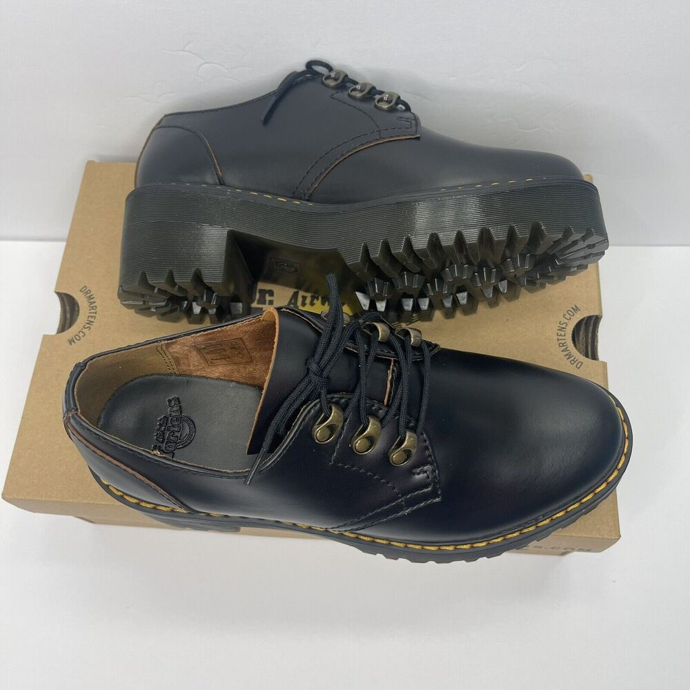 Dr. Martens Leona Lo Size 8 Smooth Leather Lug Sole Heeled Derby Shoe, Black - Picture 15 of 15
